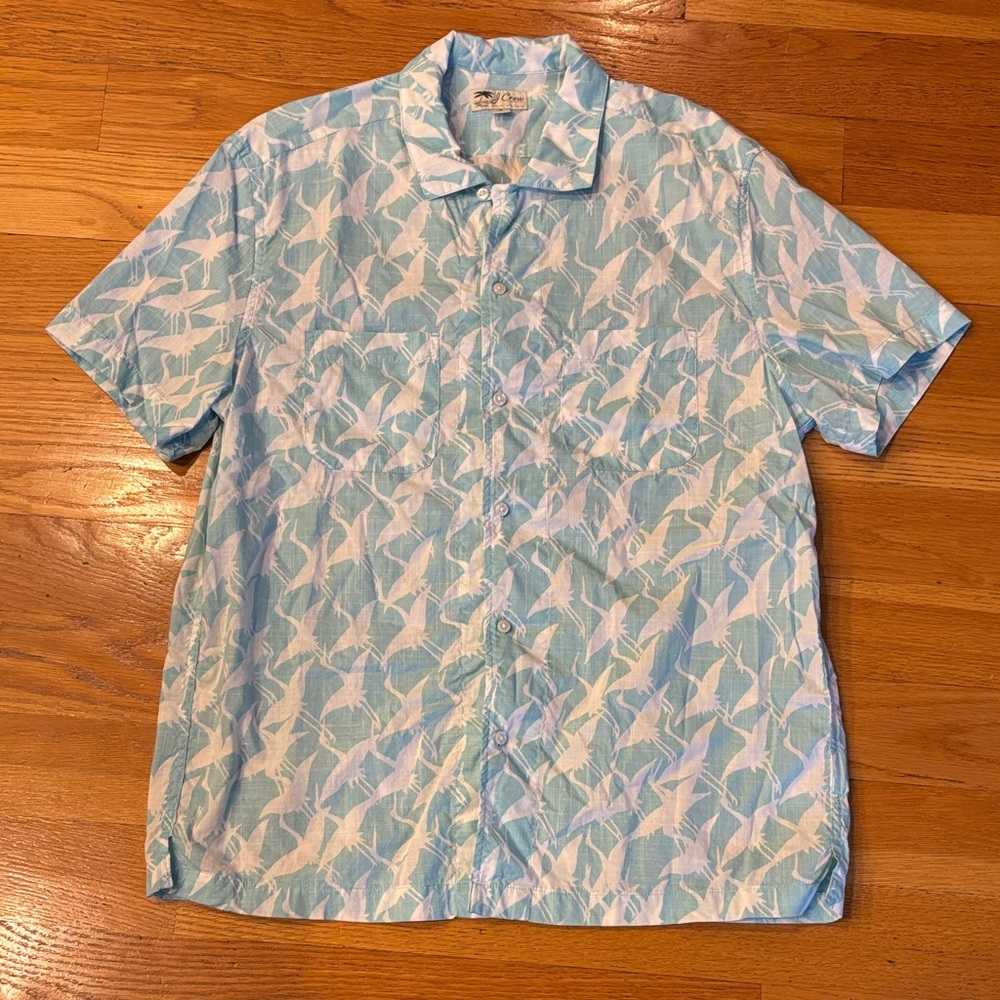 J Crew Light Blue and White Bird Print Shirt